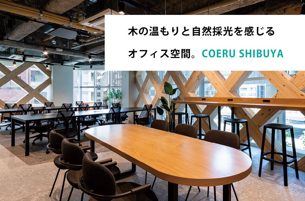木の温もりと自然採光を感じるオフィス空間。　COERU SHIBUYA